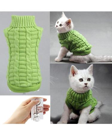 Bolbove Cable Knit Turtleneck Sweater for Small Dogs & Cats Knitwear Cold Weather Outfit Green X-Small