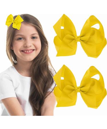Sibba Ribbon Hair Bows Clips Barrettes - 2 Pcs 6 Inch Vintage Ponytail Holder Cheerleading Hairpin - Yellow Hairbows for Christmas, Valentine's Day, Easter - Girl's Styling Accessory - Buy Online on GoSupps.com