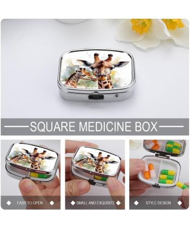 Pill Box Watercolor Deer Giraffe Print | Portable 2 Compartment Pill Organizer | Decorative Metal Case for Pocket & Purse - Buy Online on GoSupps.com