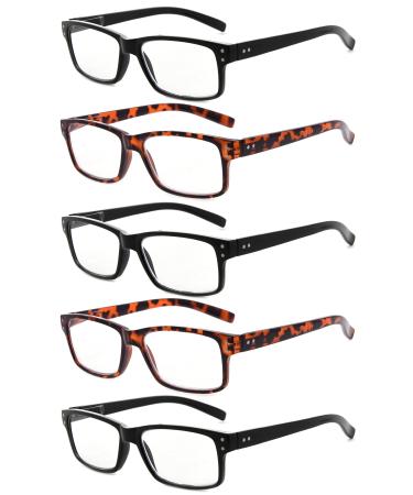 Eyekepper 5 pieces Classic Spring Hinge Reading Glasses Sun Reading Glasses 3 Black 2 Tortoiseshell 4.0 Diopters