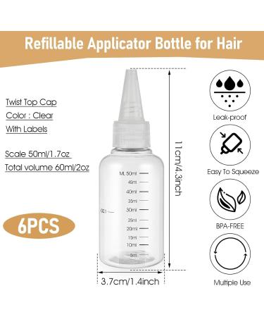 ASTER 6 Pack Hair Oil Applicator Bottle 2 Ounce Refillable Hair Dye Bottle Empty Plastic Oil Bottle for Hair with Ratio Graduated Scale Opossum Hair Oil Applicator with Twist Top Cap Transparent - Buy Online on GoSupps.com