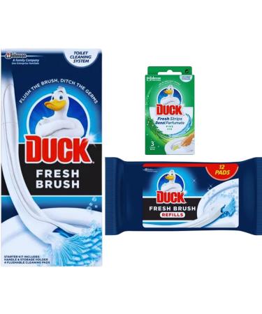Toilet Cleaner Duck Bundle With Duck Toilet Fresh Brush Starter Kit 1 Handle & 4 Refills Duck Fresh Brush Refills 12pads And Duck Toilet Pine Fresh 3 Strips - Bathroom Cleaner Disposable Toilet Brush - Buy Online on GoSupps.com