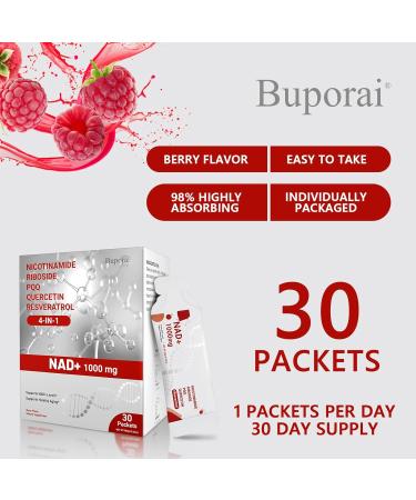 Buporai NAD Supplement 1000 mg Liquid Packets - NAD Supplements for Women & Men with Nicotinamide Riboside Resveratrol PQQ Quercetin - NMNH Supplement Alternative for Anti-Aging Energy-30 Packets - Buy Online on GoSupps.com