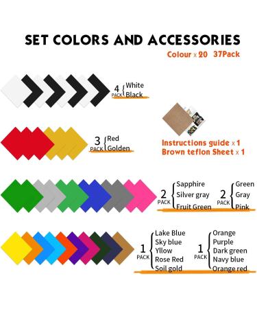 37 Pack HTV Heat Transfer Vinyl Bundle - 12x10 Iron On Vinyl for Cricut & Heat Press Machine - Assorted Colors for DIY Fabrics & T-Shirts - Buy Online on GoSupps.com