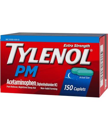 Tylenol PM Extra Strength Caplets 500 mg Acetaminophen + 25 mg Diphenhydramine HCl - 150 ct | Nighttime Pain Reliever & Sleep Aid - Buy Online on GoSupps.com