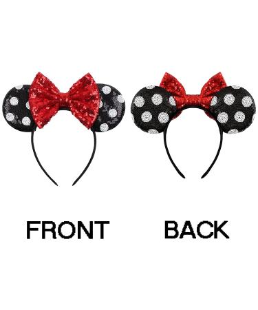 Black Dot Mouse Ears Headband with Bow and Sequins for Girls & Women - Perfect for Parties & Cosplay - Buy Online on GoSupps.com