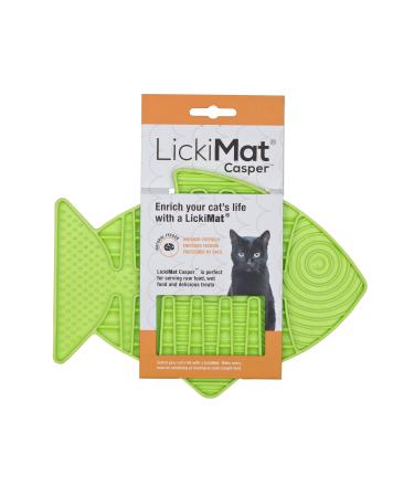 LickiMat Casper Fish-Shaped Cat Slow Feeders for Feline Boredom and Anxiety Reduction Perfect for Food Treats and Anxiety Reduction Green Casper Green