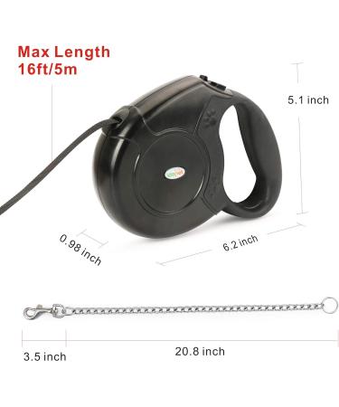 Idepit Heavy Duty Retractable Dog Leash | Anti-Chewing Steel Chain | 360 Tangle-Free | Small & Medium Dogs | 16ft | Black - Buy Online on GoSupps.com