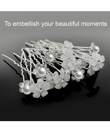 20PC Wedding Hairpins with Pearl Flowers & Rhinestones | Bridal Hair Jewelry for Women & Girls - U-Shaped Clips for Communion & Parties - Buy Online on GoSupps.com