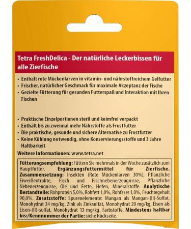 Tetra Freshdelica Bloodworms - Natural Snack for Decorative Fish | 16 x 3g Pack of Red Mosquito Larvae in Jelly - Buy Online on GoSupps.com