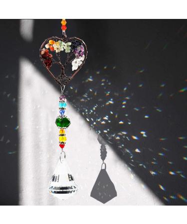 Chakra Healing Crystal Sun Catcher - Tree of Life Gemstone Pendant for Windows - Spiritual Gift for Women - Rainbow Maker Suncatcher - Buy Online on GoSupps.com