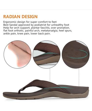 IRSOE Women's Plantar Fasciitis Sandals - Arch Support Flip Flops for Flat Feet & Heel Pain Relief - Brown, Size 10 - Buy Online on GoSupps.com