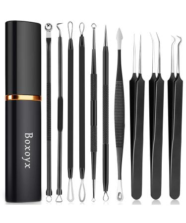 Boxoyx Pimple Popper Tool Kit - 10Pcs Blackhead Remover Comedone Extractor Tool Kit with Metal Case for Quick and Easy Removal of Pimples Blackheads Zit Removing Forehead Facial and Nose(Black) 11 Count (Pack of 1) - Buy Online on GoSupps.com