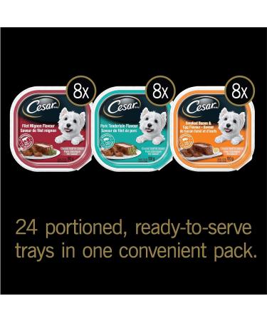 CESAR Classic Loaf in Sauce Adult Wet Dog Food Mealtime Variety Pack with 8 Filet Mignon Flavour 8 Pork Tenderloin Flavour & 8 Smoked Bacon & Egg Flavour 24x100g Trays Dog Food Mealtime Variety Pack 100 g (Pack of 24) - Buy Online on GoSupps.com