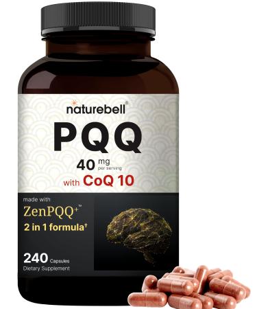 NatureBell PQQ 40mg Per Serving with CoQ10 240 Capsules | Active Pyrroloquinoline Quinone Highly Bioavailable ZenPQQ+ Formula Promotes Heart Brain & Mitochondrial Health Non-GMO