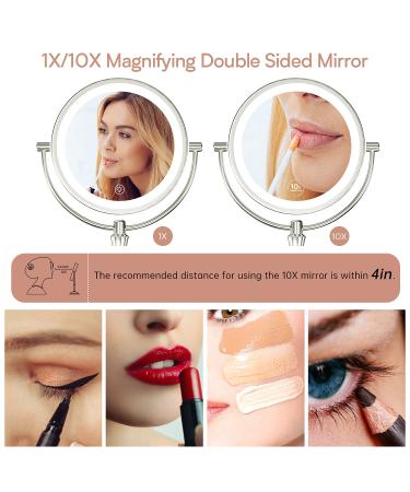 Benbilry 8 Lighted Makeup Mirror | 1X/10X Magnification | LED Lights | Dimmable | Rechargeable | Cordless Vanity Mirror - Buy Online on GoSupps.com