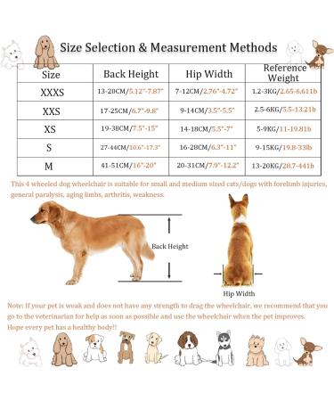 Dog Wheelchair Dog Wheelchair for Back Legs Adjustable 4 Wheel Pet Wheelchair with Handle for Small and Medium Sized Cats/Dogs Walk Tool Cart Portable XXXS - Buy Online on GoSupps.com
