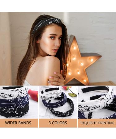Shop Lurrose Handmade Fabric Hair Bands - 3 Piece Set | Women s Wide Knot Hair Accessories in White Blue Black - Buy Online on GoSupps.com