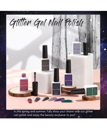 Makartt 6 Colors Reflective Glitter Gel Nail Polish Set - Red Black Purple Green Blue | Soak Off Sparkle Shiny Disco Nail Art Salon Kit for Women - 8ML - Buy Online on GoSupps.com