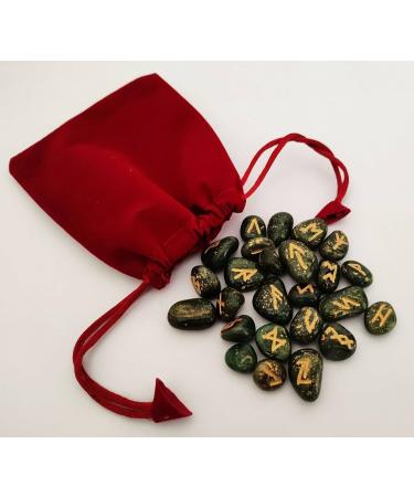 Sharvgun Jade Green Rune Stone Set 25 pi ces avec tableau en bois MDF runique grav lettrage symbolique pa en velours noir/rouge pochette incluse bo te cadeau - Buy Online on GoSupps.com