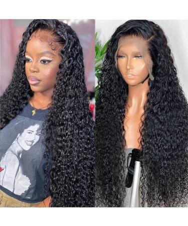 Water Wave Lace Front Wigs Human Hair 13x4 HD Transparent Lace Front Wigs for Black Women 180% Density Pre Plucked with Baby Hair Water Curly Lace Front Wig Wet and Wavy Wigs Human Hair Brazilian Virgin Human Hair Wigs 2...