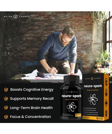 NeuraSpark Premium Brain Supplement - Nootropic Booster for Focus, Memory & Energy - Ginkgo Biloba, St John's Wort, DMAE, Rhodiola - 30 Capsules - Buy Online on GoSupps.com