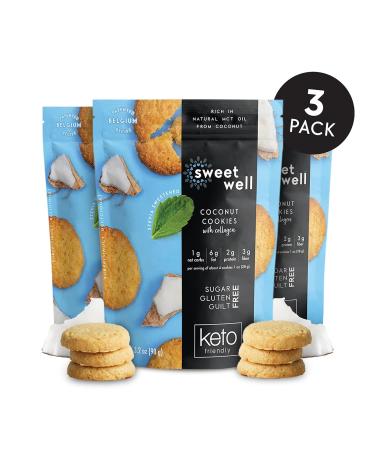 Sweetwell Coconut Cookies - Low Carb, Keto, Gluten-Free Snack with Real Ingredients, Stevia Sweetener, Collagen - Sugar-Free 3.2 oz (Pack of 3) - Buy Online on GoSupps.com