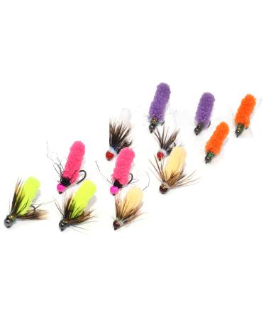 Favorite Fly Fishing Flies Assortment | Dry, Wet, Nymphs, Streamers, Wooly Buggers, Caddis | Trout, Bass Fishing Lure 12 Mop Jig Nymph