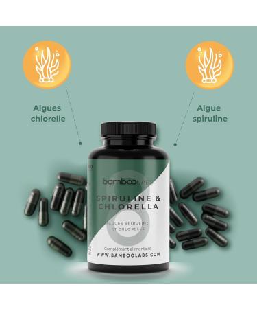 Bamboo Labs - Spirulina and Chlorella Vegan Food Supplements 180 capsules of 1800 mg promote the daily immune system muscle recovery and offer a Satiety effect - Buy Online on GoSupps.com