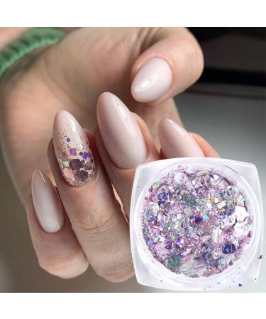 Gzmayuen 16Pcs Holographic Nail Glitter Powder Set - Chunky Sequin Flakes for Stunning Nail Art - Pink Violet Red - Buy Online on GoSupps.com