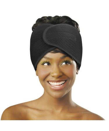 DONNA DELUXE FOAM MESH WRAP OLIVE + VITAMIN E TREATED Curly Hair Care Essentials Face Wash Makeup and Headband for Women 1PC BLACK COLOR