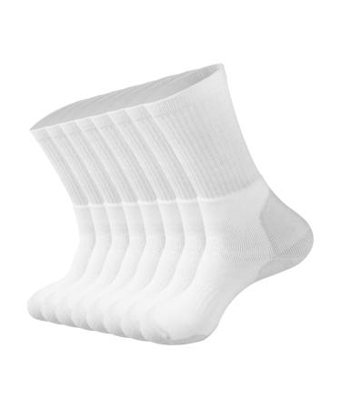 ECOEY Men's Work Boots Athletic Running Crew Socks, Dry-Tech Moisture Wicking Heavy Cushion 8 Pairs White 12-15