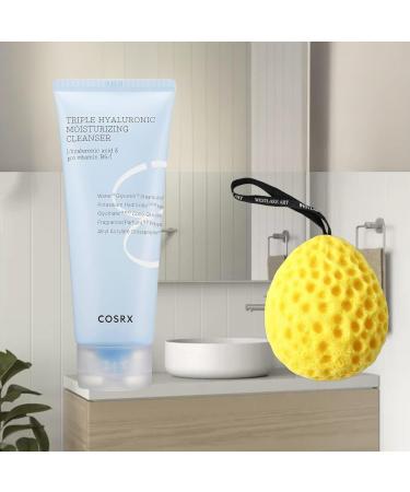 Hydrium Triple Hyaluronic Cleanser 5.07 Fl.Oz | Deep Hydration & Vitamin B5 | Gentle Daily Facial Cleanser for Women | Korean Skincare Bundle with Bath Sponge | Cruelty-Free (Pack of 2 - Buy Online on GoSupps.com