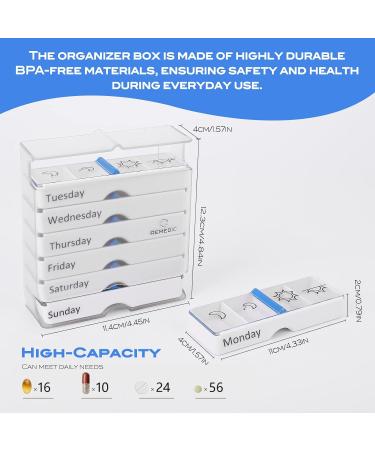 Weekly Pill Organizer 7 Day AM/PM Arthritis Friendly Easy Grip Medicine Planner with 4 Compartments for Vitamins & Supplements White Pillbox for Daily Medications - Buy Online on GoSupps.com