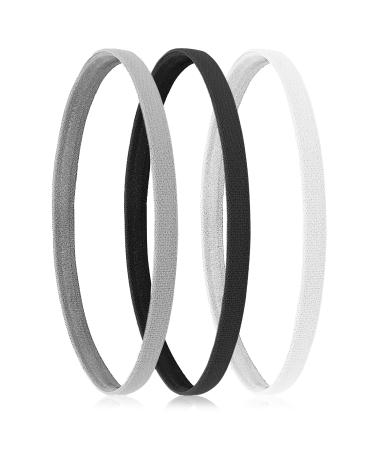 WLLHYF Headbands Hair Bands 3 Pieces Soft Non-Slip Black White Small Ties Thin Hairband Long Elastic Bandana Sports Running Yoga Hairstyling Headpiece Headwear For Women Men