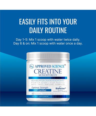 Approved Science Creatine Monohydrate Powder with BioPerine - Supports Lean Muscle Growth and Recovery - 60 Servings - 5g Per Serving - Unflavored - Non-GMO, Vegan 10.6 Ounce (Pack of 1) - Buy Online on GoSupps.com
