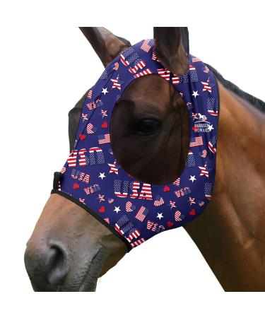 Harrison Howard Super Comfort Stretchy Fly Mask Large Eye Space with UV Protection Skin with Breatathability Starge Large USA lettering