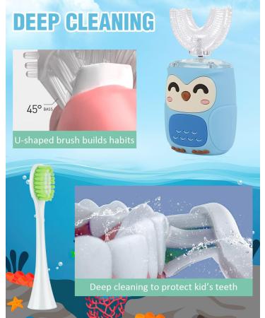 Kids Electric Toothbrush U-Shaped Toddler Toothbrush | 5 Cleaning Modes, Smart Timer, Waterproof | 3 Brush Heads | Light Blue - Buy Online on GoSupps.com