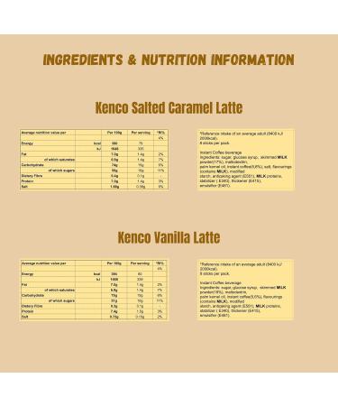 Iced Coffee Sachets Bundle with Kenco Latte - Salted Caramel Latte 1 pack of 8 sticks Vanilla Latte 1 pack of 8 sticks and 4 x Glameno Ice Cube Bags - Buy Online on GoSupps.com