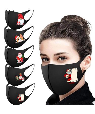Riou 5 pieces Mouth protection with motif washable cotton breathable dustproof mouth and nose protection face covering for women men (Z-17)