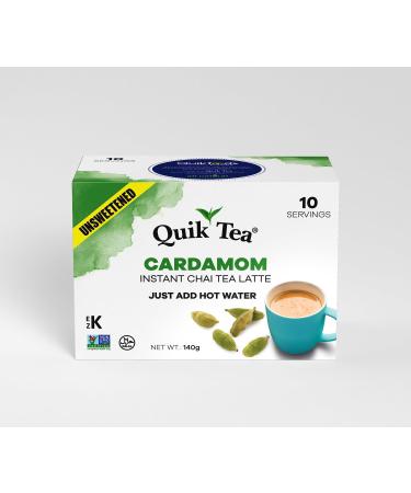 QuikTea Unsweetened Cardamom Chai Tea Latte - 10 Count Single Box - All Natural & Preservative Free Authentic Instant Chai Unsweetened Cardamom 24 g (Pack of 10)