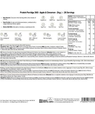The Protein Works High Protein Porridge 360 - Apple & Cinnamon 2kg | Low Sugar Breakfast with Added Vitamins | Low GI Wholegrain Oats for High Fibre | 26 Servings - Buy Online on GoSupps.com