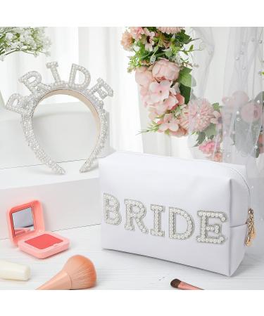 XunYee Bride Gifts Set - Headband, Makeup Bag, Tiara, White Toiletry Bag & Letter Purse for Bridal Shower & Bachelorette Party - Buy Online on GoSupps.com