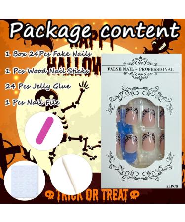 Shop 24Pcs Halloween Press on Nails - Cute Ghost & Glitter Spider Web Acrylic Nails for Women & Girls - Short Square Full Cover Halloween Nail Tips - Buy Online on GoSupps.com