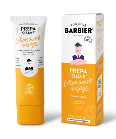 Monsieur BARBIER Pre-Shave Lotion | For sensitive skin | Caffeine, Zinc & Vitamin C | Prevents irritation and ingrown hairs | Vegan, Natural and French | Sulfate and paraben free | 75mL