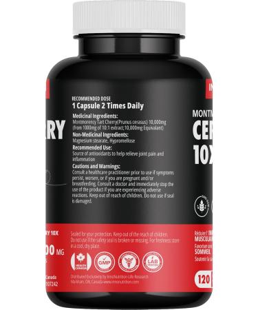Tart Cherry 10 000mg Montmorency 10X Extract 120 Capsules Gout Pain Relief Vegetarian Potassium Non-GMO Allergen-Free Made in Canada (120 count (pack of 3)) - Buy Online on GoSupps.com