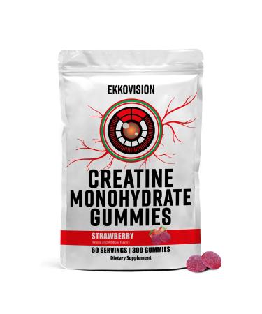 Ekkovision Creatine Monohydrate Gummies for Men and Women Orange Citrus Flavor Sugar Free Creatine Gummies for Pre Workout Muscle Strength and Recovery Vegan & Travel Friendly 300 Ct 60 Servings Strawberry 60 Count (P