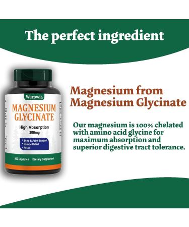 Magnesium Glycinate Capsules Supplement 300 Counts - 300mg High Absorption Magnesium - Buy Online on GoSupps.com