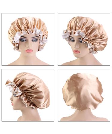 Satin Bonnet Silk Double Layer 2 Pack for Women - Khaki + Brown | Soft Elastic Band Night Head Cover for Girls - Buy Online on GoSupps.com