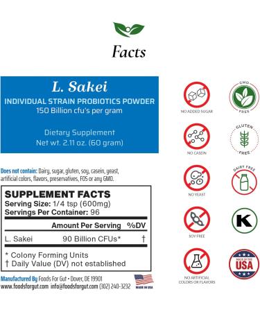 Lactobacillus Sakei Probiotic Powder 150 Billion CFU | Sinus Relief | High Potency | Made in USA | No Additives | 60g - Buy Online on GoSupps.com